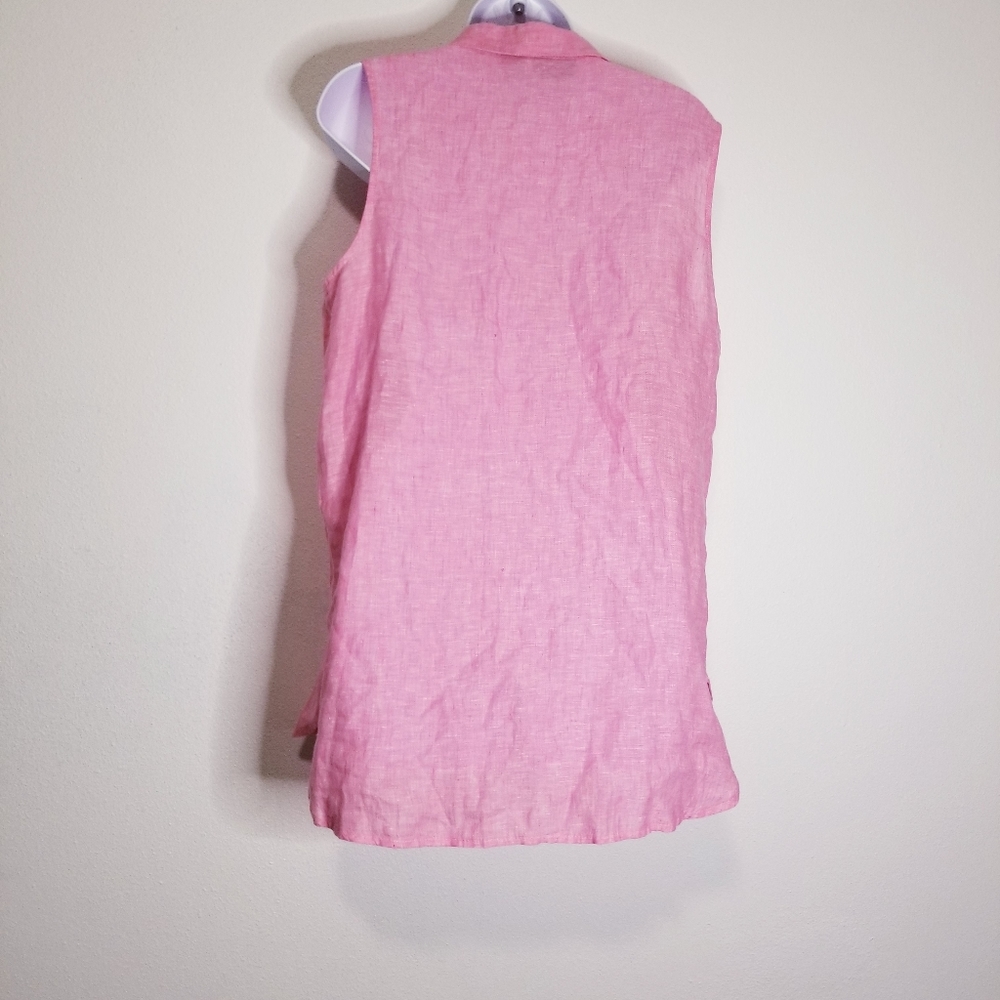Jones ny linen pink sleeveless button up blouse - Picture 6 of 7